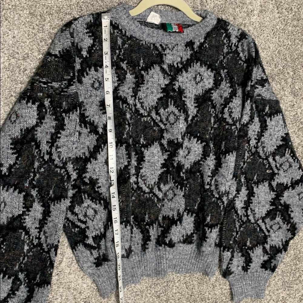 Vintage Italian Gray Boho Abstract Print Wool Blend Pullover Sweater - Picture 6 of 7